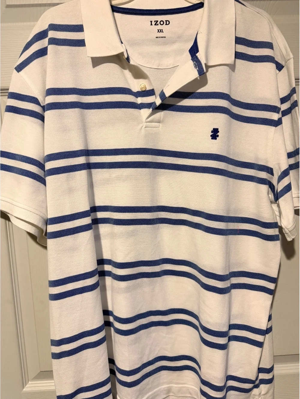 Izod white and blue striped polo shirt